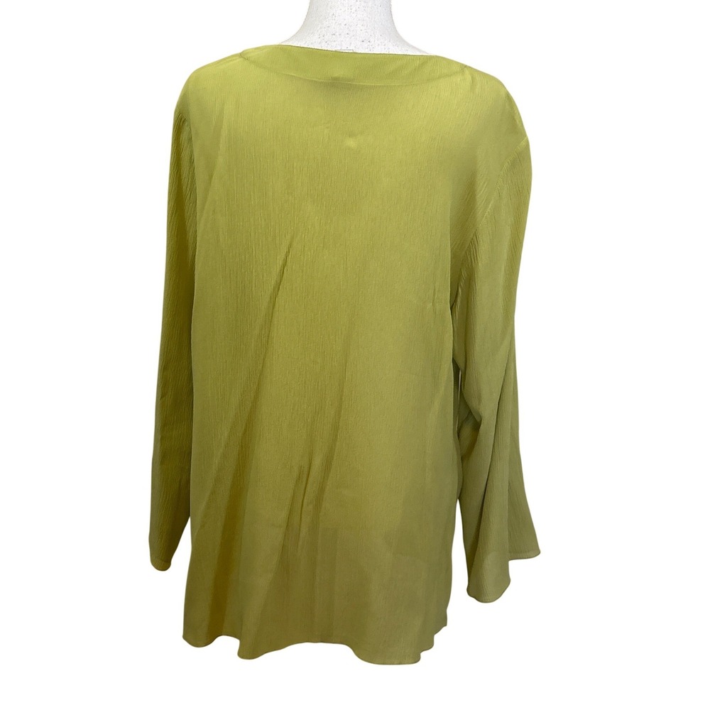Chicos 100% Silk Beaded V-Neck Tunic Top Chartreuse  3 XL, resort, vacation - Picture 3 of 5